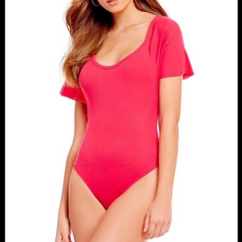 NEW Free People | Bryon bodysuit crew neck red-pink Sz Small